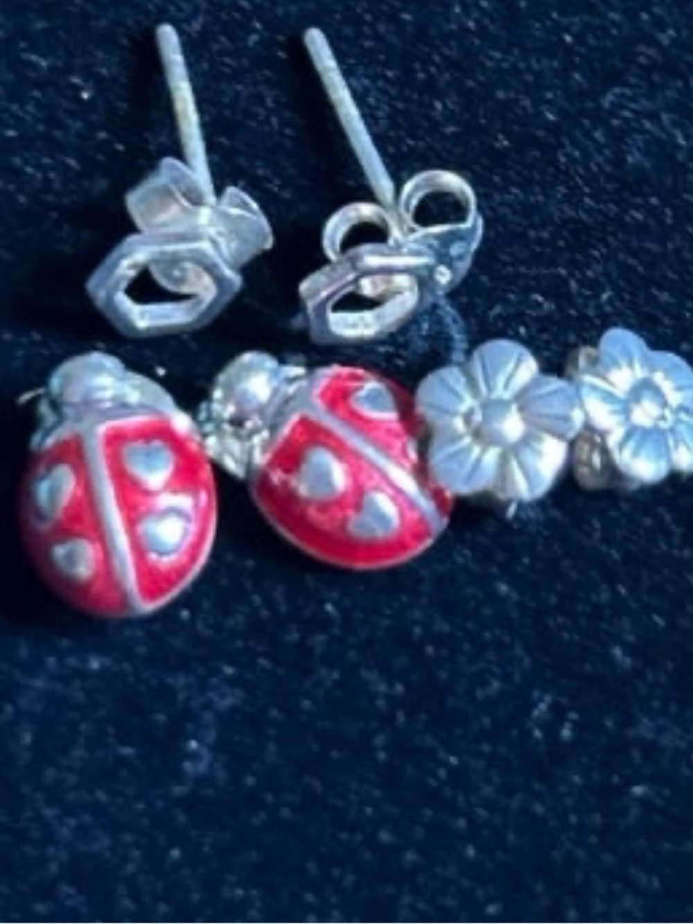 Bundle Sterling Silver enameled lady bug flower Stud post Earrings lots jewelry
